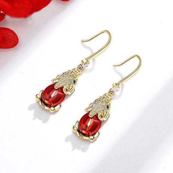 Pendiente De Gota De Rubí AutéNtico De Plata De Ley 925 Para Mujer, Aros Rellenos De Oro De 14K, Oreja De Plata 925, JoyeríA De Rubí Rojo, Pendiente Orecchini Rojo-image