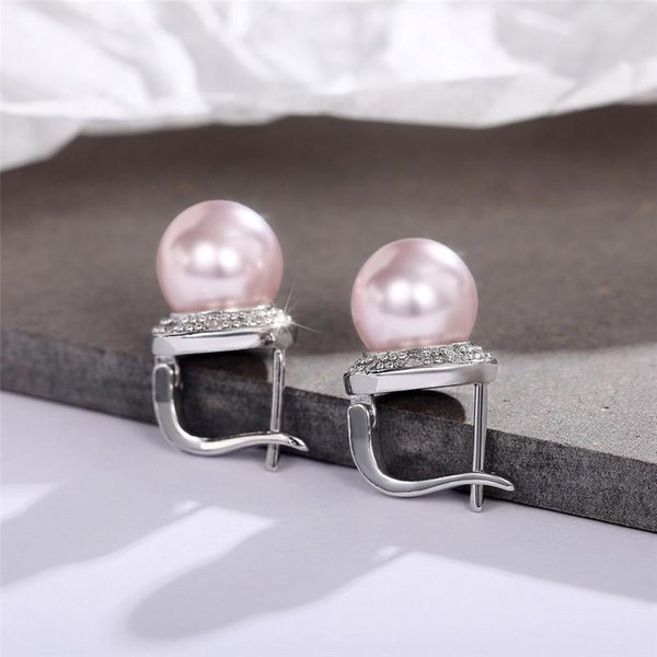 Pendientes Huitan Nuevos De Moda Con Perlas Simuladas Para Mujer Color Blanco/Rosa Pendientes De Novia Boda Compromiso Regalo Elegante JoyeríA Para Dama-image