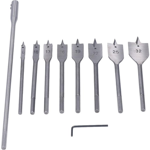Juego De 10 Brocas Para Madera De Acero De Alto Carbono 8 TamañOs VáStago De 1/4 Pulg Brocas Pala Para CarpinteríA-image