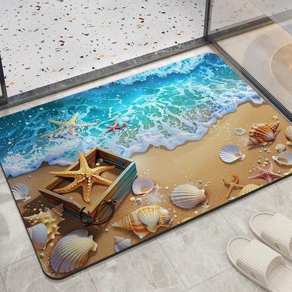 Alfombra De BañO Marina Suave Tierra De Diatomeas Inodoro Inodoro Antideslizante Absorbente Alfombra De Pie Secado RáPido BañO 60*90CM-image