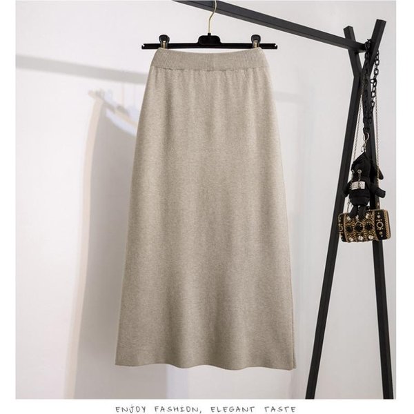 Falda De Punto Con Abertura De DiseñO Y Cintura EláStica Para Mujer En Invierno Talla Grande Fat Mm Cintura Alta Slim Recta Midi 4XL Gray-image