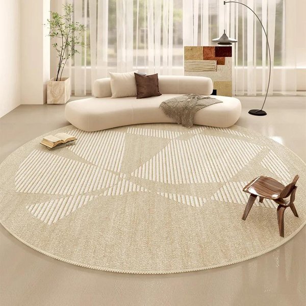 Alfombra Decorativa Minimalista Para Sala De Estar Alfombras Redondas Estilo JaponéS Para Dormitorio Alfombra Gruesa Suave Esponjosa Felpa Para Estudio En Casa 80X80Cm-image