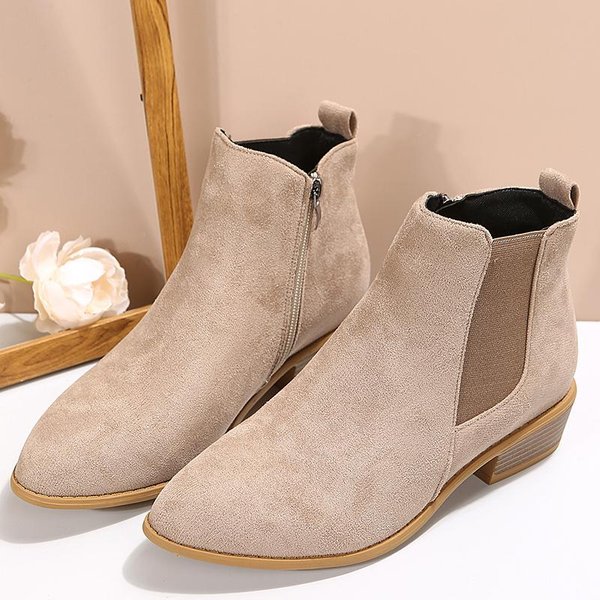 Botas De Mujer OtoñO Puntera Suede TacóN Grueso Botines Mujer Talla Grande 43 Cremallera Botines Con TacóN Botas De Mujer 37 Beige-image