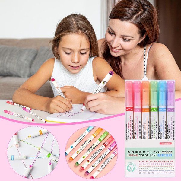 6 Piezas Marcador De Color Resaltador Curvo BolíGrafo De Color Delineador BolíGrafos De Punta Con 6 Formas Curvas Diferentes Beige-image