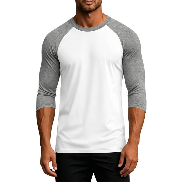 MęSka Koszula Baseballowa Z RęKawem Raglanowym, Trzy Czwarte RęKawa, Codzienna, Lekka, MięKka Tkanina, Dopasowany KróJ Sportowy, Top XL Gray-image