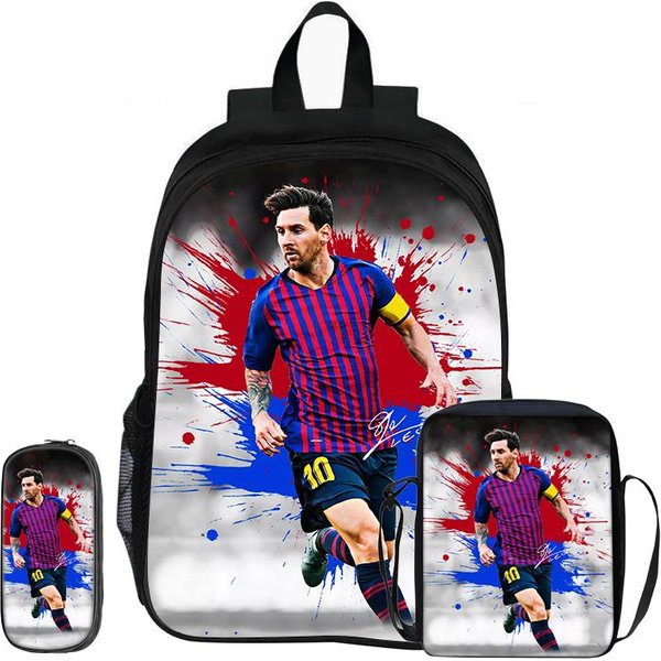 Mochila Estrella De FúTbol NiñO Mochila Deportiva Escolar Set De 3 Piezas Mochilas Bolsos De Hombro Bolsas Para LáPices M-Messi Mochila Escolar Regalo Para NiñOs-image