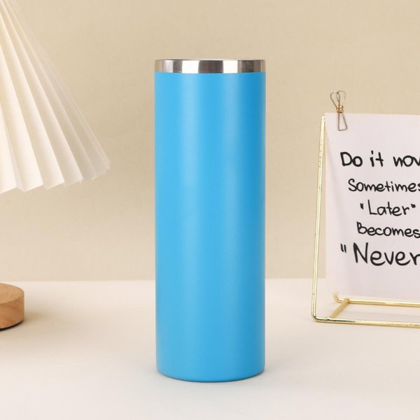 Taza Recta De Acero Inoxidable Con Tubo Recto, Taza De Aislamiento Al VacíO, Gran Capacidad, Cubierta Transparente, Taza FríA Para AutomóVil 20Oz Blue-image