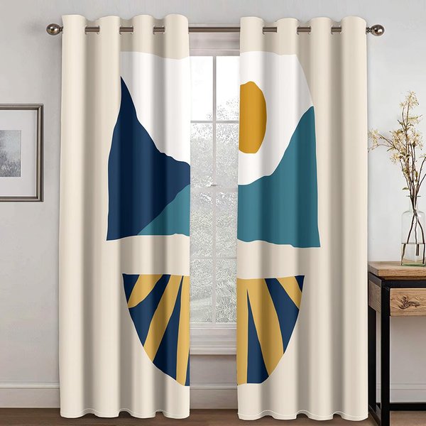 Abstrakcyjna Geometryczna Sztuka LiśCiaste ZasłOny Do Sypialni Salonu Okiennice Od PodłOgi Do Sufitu żAluzje Okna Przelotki GóRne Cortinas (W50H130Cm)-2Pcs&Grommet Top-image