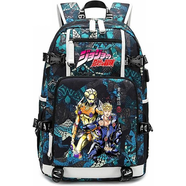 Mochila Escolar Con Estampado De Anime Jojo's Bizarre Adventure Gran Capacidad Mochila Casual Para El DíA A DíA Para Adolescentes NiñOs Black-image