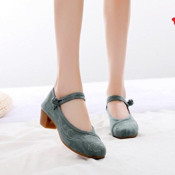Zapatos Retro De Mujer, Zapatos Bordados De TacóN Alto De Estilo Chino, Zapatos De TacóN Elegantes Para Mujer, Zapatos Mary Jane, Zapatos De Mujer 39 Verde-image
