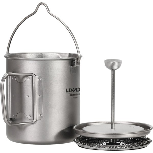 Lixada-Taza De Café De Titanio De 750Ml, Cafetera De Prensa Francesa Con Tapa, Cocina Para Acampar Al Aire Libre 750Ml Plata-image
