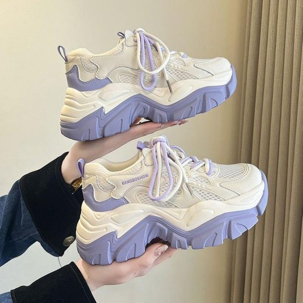 Zapatillas Deportivas Ligeras Para Correr Para Mujer Suela Gruesa Muelle Nuevo Malla Estilo Campus VersáTiles Casuales De Moda 40 PúRpura-image