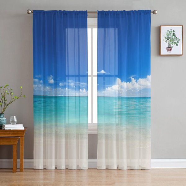 Turkusowa Fala Wody Na Powierzchni Oceanu ZasłOny Okienne Do Salonu Pokoju Dziewczynki Tiulowe ZasłOny Woal Kuchenny Szyfonowe Draperie W50H130(Cm)X2&Grommet Top-image