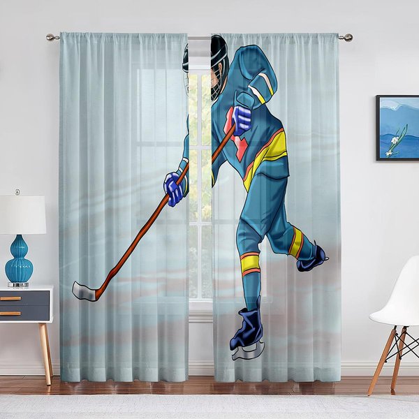 Hokej Na Lodzie Sportowy Zawodnik Przezroczysty Woalowy ZasłOna Arena Sportowa Okno Szyfonowe Tiulowe ZasłOny Do Dekoracji Salonu Sypialni Draperie 1 PCS W300Xh250Cm&Grommet Top-image