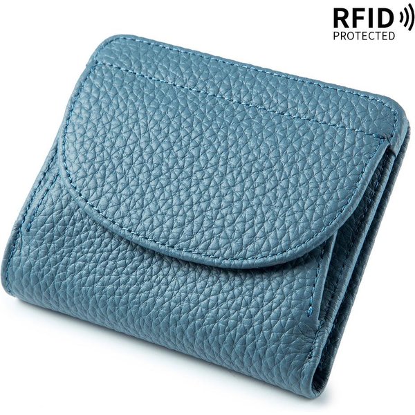 Mini Portfel Damski Ze SkóRy Naturalnej Z Blokadą Rfid, Ultracienki, MięKki, Z BydlęCej SkóRy, SkłAdany, Na Karty I Monety Niebieski-image