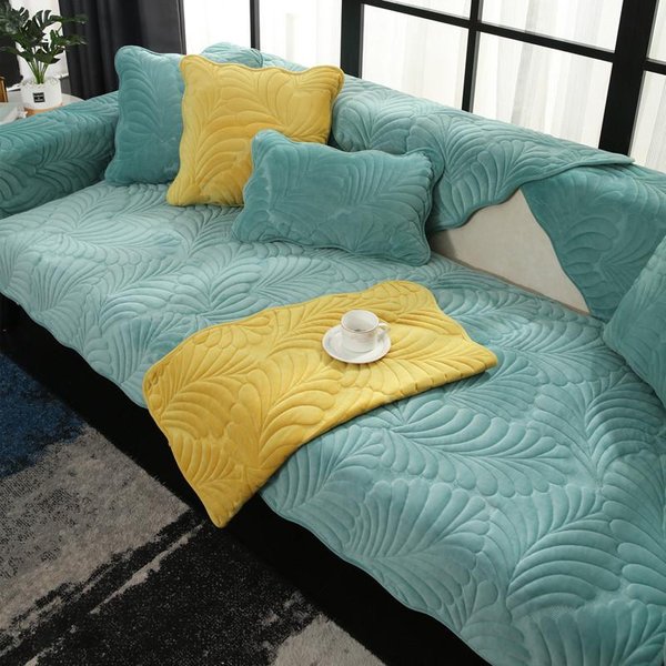 Toalla Acolchada De Terciopelo Suave NóRdico Para Sofá Engrosada SeccióN De Sofá De Felpa Corta Fundas Antideslizantes Para Sofá De Sala De Estar 70X70Cm 1Pc Verde-image