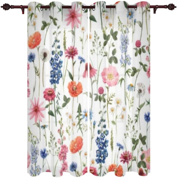 Kwiatowa Akwarelowa ZasłOna Okienna Do Sypialni Salonu TłO ZasłOny WystróJ Domu Kuchnia KróTkie ZasłOny 135W X 60H(Cm) White-image