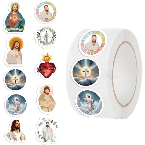500 Szt. Religijne Naklejki Z Jezusem Estetyczne KreskóWkowe Naklejki PCV W Rolce Na Butelki Laptopy Telefony Deskorolki Scrapbookingowa Naklejka White-image