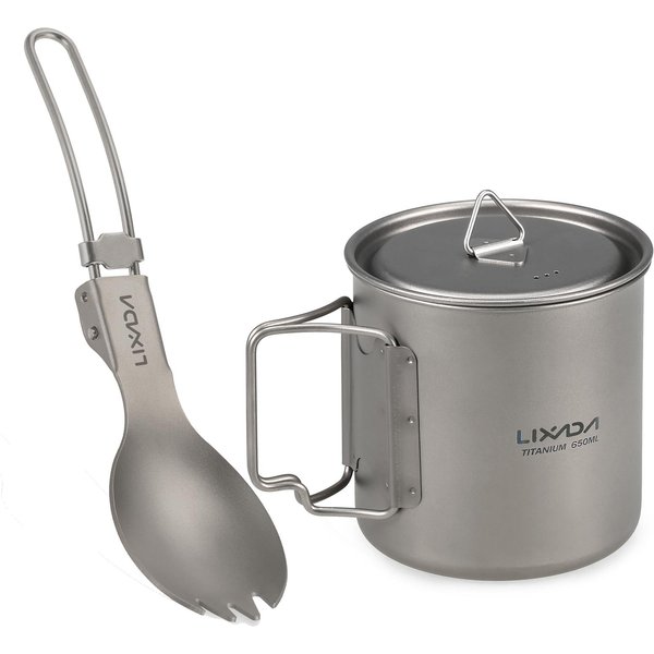 Juego De Utensilios De Cocina Lixada 300Ml/350Ml/420Ml/550Ml/650Ml/750Ml Taza De Titanio Ultraligera Con Cena Plegable 350Ml-image