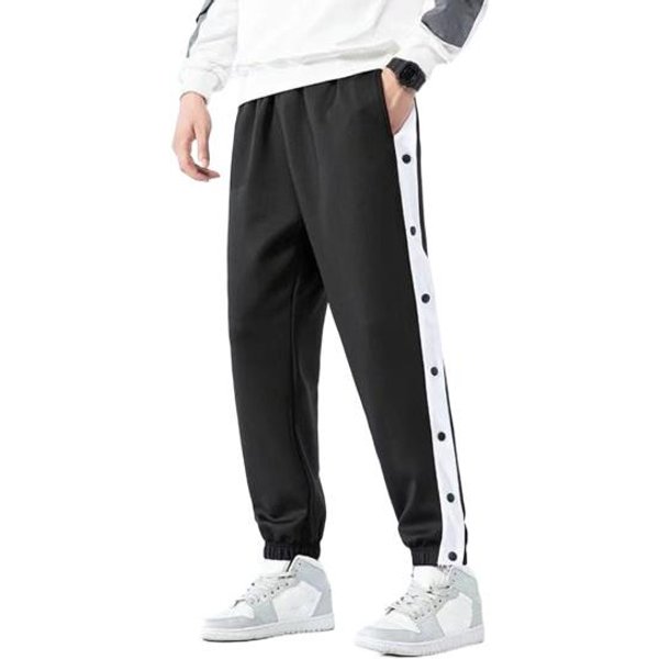 MęSkie Spodnie Sportowe ZapięCie Na Guziki Po Boku LuźNe Proste Szerokie Nogawki Elastyczny Pas 2XL Czarny-image