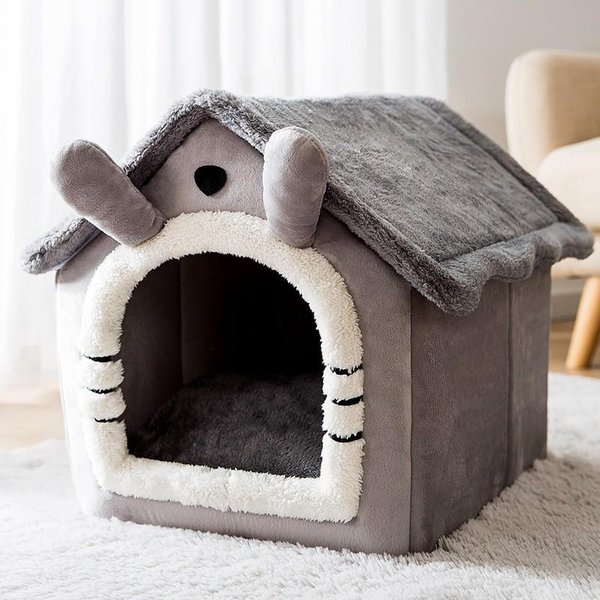 Cama Plegable Para Gatos Casa Para Perros Mascotas Invierno Villa Para Gatos Perrera Para Dormir Nido CáLido Removible Tiendas De CampañA Enclosed Cueva Sofá Suministros Para Mascotas M(34X40X35Cm)-image