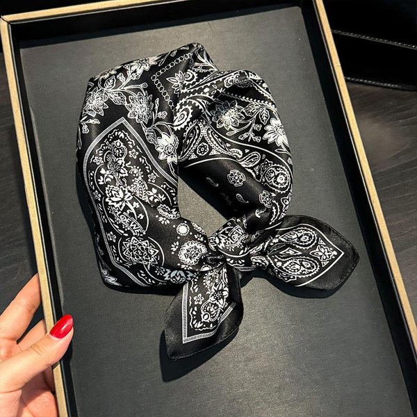 Jedwabny Kwadratowy Szalik Damski Opaska Na Szyję Bandana Jedwabne Szaliki Damski Chustka Na Szyję Modny Chustka Na GłOwę Szal Pareo HidżAb Real Silk 53X53Cm Gray-image