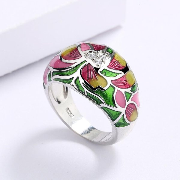 Anillo De Circonita Blanca Colorida Con DiseñO Floral De Plata 925 De Alta Calidad Para Mujer, Ideal Para CumpleañOs, Fiestas Y Como Regalo. 7 White-image