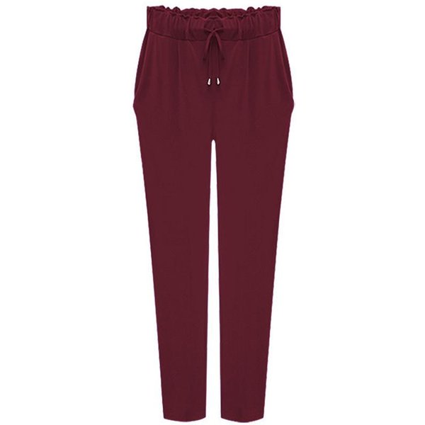 Pantalones Harlan De Talla Grande Multicolores Para Mujer De Primavera Y Verano Cintura EláStica Cintura Alta EláStico Casual Pantalones De Nueve Puntos 8XL BorgoñA-image