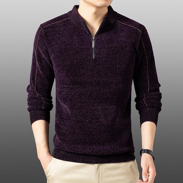 SuéTer De Chenilla De Terciopelo Para Hombre Invierno Nuevo Camiseta CáLida Gruesa Con Media Cremallera Para Hombre Color SóLido Camiseta Base Xxxxl Black-image