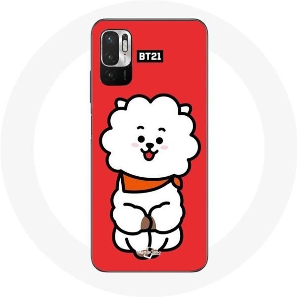 Funda Para Xiaomi Redmi Note 10T 5G BTS Bangtan Boys BT21 RJ Jin Fondo Rojo-image