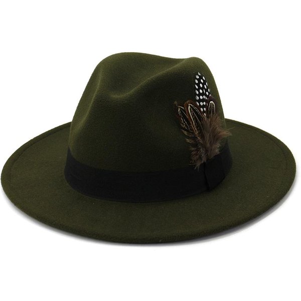 Sombreros Fedora De Plumas Amarillas Para Hombre Sombrero Fedora Para Hombre Sombrero Panamá Gorra Superior Sombrero Unisex Sombreros Fedora Color Militar Sombrero De Ala Ancha Sombrero De Iglesia Sombrero De Fiesta 55 -58Cm Black-image