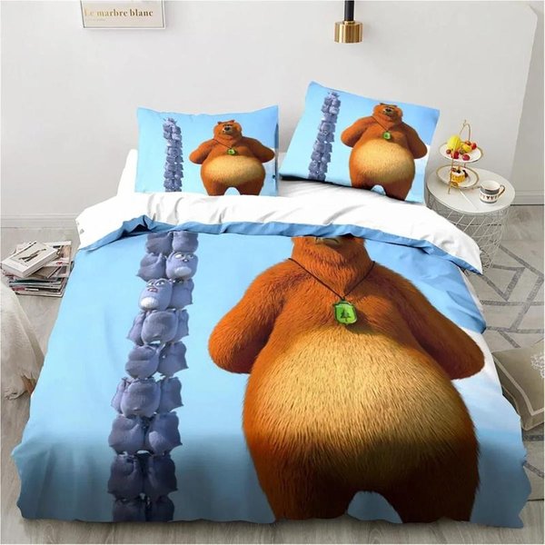 Juego De Cama Grizzy Y Los Lemmings NiñOs NiñAs TamañO Twin Queen Funda NóRdica Funda De Almohada Cama NiñOs Adultos Moda Textil Para El Hogar 210X210Cm 3Pcs-image