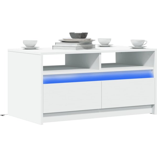 Vidaxl Stolik Kawowy Z Led, BiałY, Materiał Drewnopochodny-image
