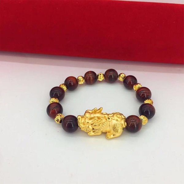 Pulsera Pixiu De Oro Arena Simulado Para Mujer JoyeríA De La Suerte Chapada En Oro Europeo ÁGata Verde Natural Pulsera De Oro Arena-image