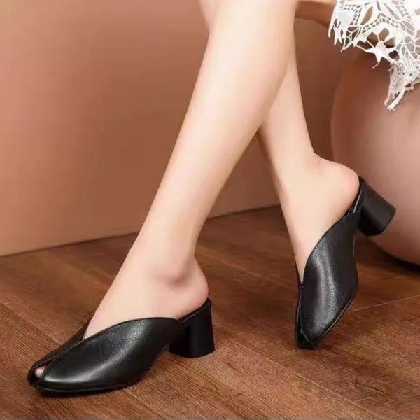Zapatos De Mujer De Alta Calidad Zapatillas De Mujer De Punta Cerrada Moda MáS Vendido Zapatillas De Vestir Mujer Verano Tacones SóLidos Mujer 39 Negro-image