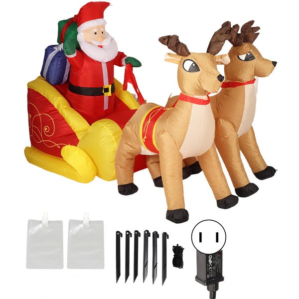 DecoracióN Inflable Trineo De Papá Noel PoliéSter Luminoso Con Ventilador Potente Navidad Papá Noel Y Beige-image