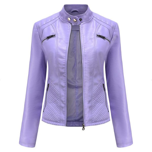 Nueva Chaqueta De Cuero Informal Para Mujer, Chaqueta De Cuello Alto, Chaqueta Ajustada Para Mujer, Chaqueta De Cuero Para Primavera Y OtoñO Para Mujer Xxxl Gray-image