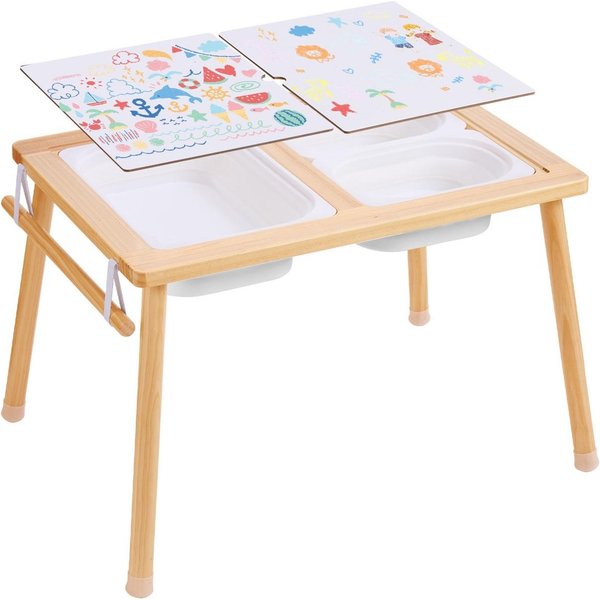 Mesa Sensorial Para NiñOs Mesa De Juego Con Arena Y Agua Con 1 Rollo De Papel 3 Contenedores De Almacenamiento-image