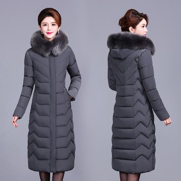 Talla Grande Ropa Para Mujer De Mediana Edad Y Ancianos MáS Fertilizante Chaqueta Acolchada De AlgodóN Talla Grande Invierno Secciones Largas Por Encima De La Rodilla Abrigo Grueso 5XL Gris-image