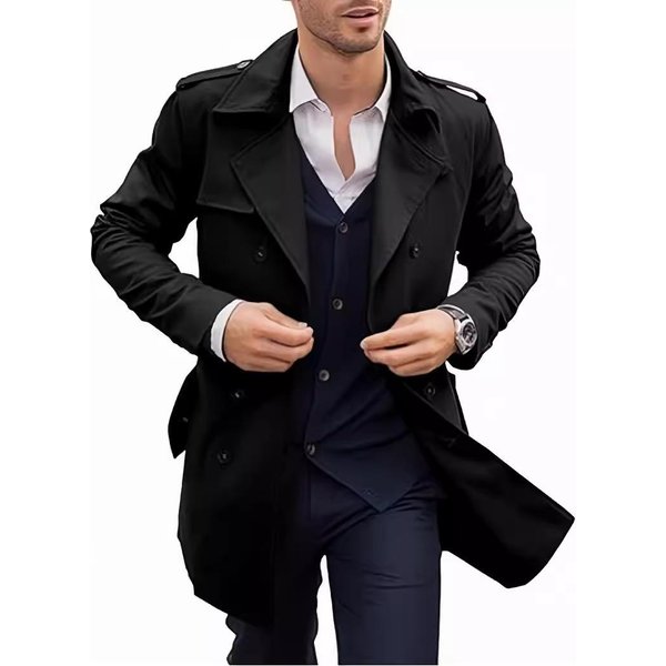 Abrigo De Hombre OtoñO Y Primavera Mediano Y Largo Doble Botonadura Casual Abrigo Trench Chaqueta CáRdigan XL Black-image