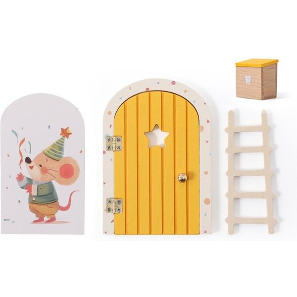 DecoracióN De Pared De HabitacióN Elfo De Dibujos Animados Puerta Mini Decoraciones Para El Hogar Mini Puerta De Hada Puerta De Hada Elfo De Madera Amarillo-image