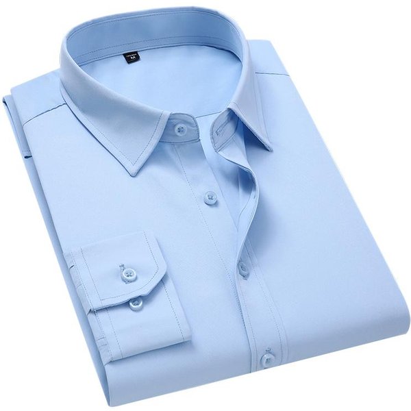 Tallas Grandes 5XL 6XL 7XL 8XL Hombres Color SóLido Camisa De Vestir Moda Casual Ajustada Blanca Manga Larga Ropa De Marca Para Hombre M Azul Claro-image