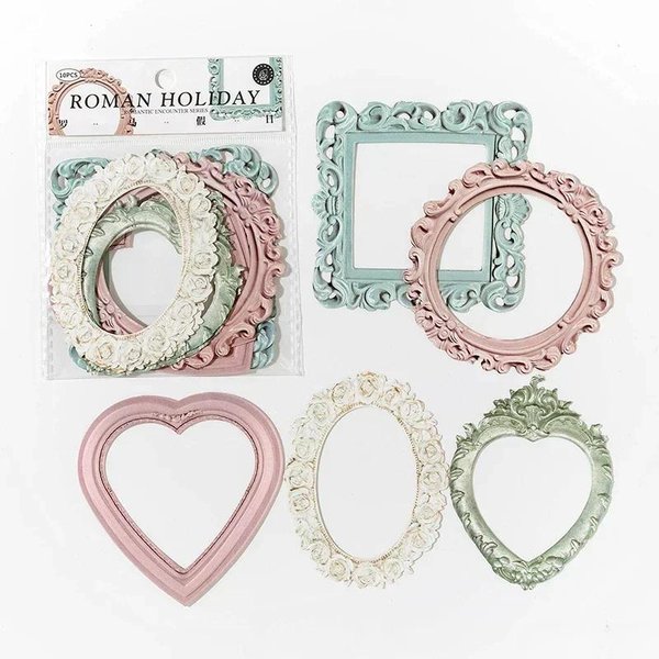 10 Unidades/Paquete Marco De Fotos En Relieve Hueco Papel Para Material Junk Journal Planificador Scrapbooking Decorativo Vintage Manualidades DIY Cartulina-image