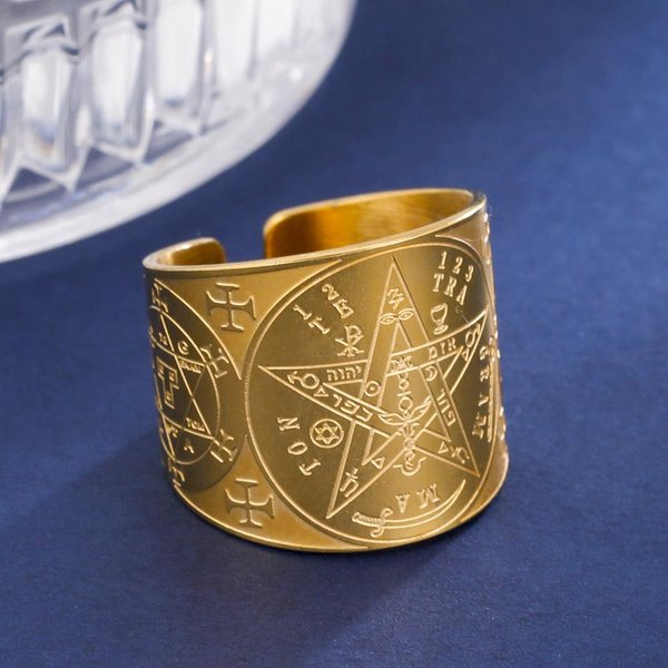 Likgreat PierśCionek Ochronny Amulet Tetragrammaton Pentagram PierśCionki Na Palec Dla MężCzyzn Kobiet Stal Nierdzewna BiżUteria Czarodziejstwo PogańSki Prezent 10-image