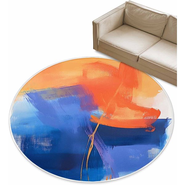 Nowoczesny OkrąGłY Dywan W Kolorze Palonej PomarańCzy – MięKki, AntypośLizgowy Dywanik Z Abstrakcyjną Grafiką Do Sypialni I Salonu Diameter 100Cm(39In)-image