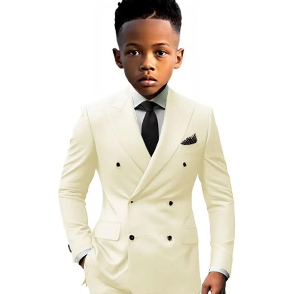 Traje De 2 Piezas Para NiñO, Blazer, PantalóN, Chaqueta Cruzada Con Solapa De Muesca, Esmoquin Informal Ajustado Para Boda 120 Blanco-image