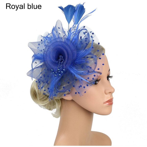 Kwiatowy Koktajlowy ŚLubny PióRa Spinka Do WłOsóW Alicja Opaska Klips Herbatka Opaska Fascinator Kapelusz Royal Blue-image
