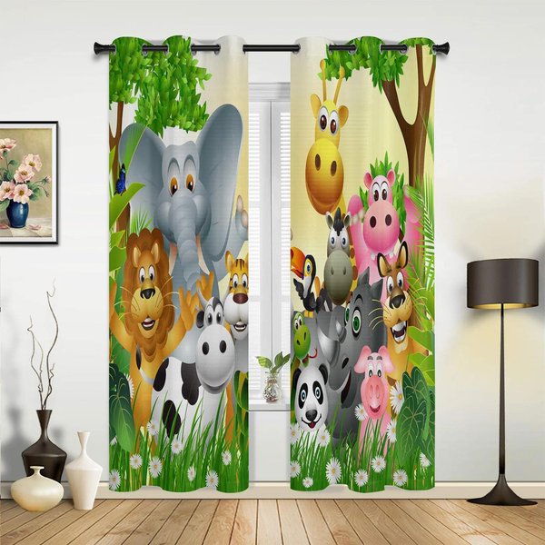 KreskóWkowe ZwierzęTa Zoo Jeż Lis DżUngla Dzieci ZasłOny Okienne ZasłOny Do Sypialni Salonu Kuchni Elementy Dekoracyjne 2Szt. W60Xh100(Cm)X2Pcs&Rod Pocket-image