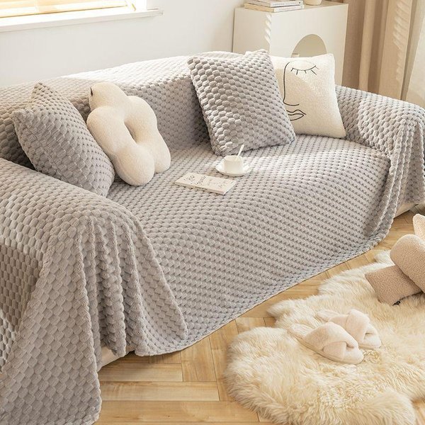 Funda De Sofá Anti-ArañAzos Para Gatos Tela Estilo Simple Toalla De Sofá Invierno Felpa Funda De Sofá Todo Incluido Universal Manta De Sofá Cobertura Completa 180*130Cm-image