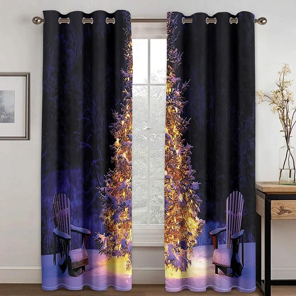 Papá Noel Y Alce ImpresióN Digital 3D Dormitorio Sala De Estar Ventana Cortinas De Alto Sombreo 2 Paneles Feliz Navidad Cortina Opaca W55 X H120Cm X 2&Grommet Top-image